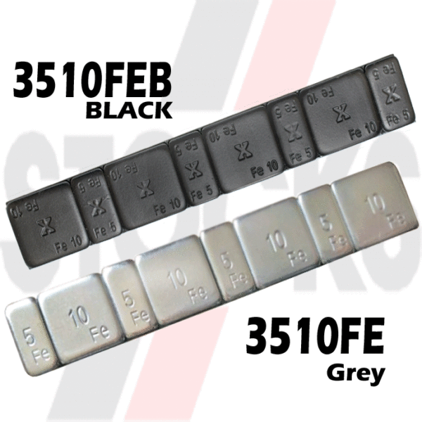 Strips of black and grey 5/10g wheel weights