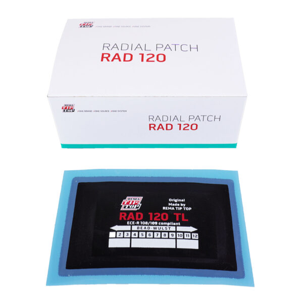 Rema Tip Top Radial Tyre Repair Patch, RAD120, and box