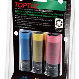 TOPTUL 3 Piece 1/2 Deep Socket (Thin Wall) - 17mm, 19mm & 21mm