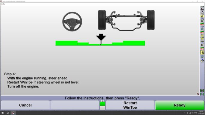 Hunter Engineering wheel alignment WinToe information screen